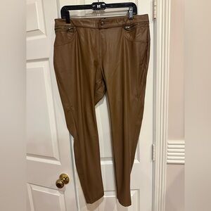 HUE Brown Faux Leather Leggings with Tapered Fit and Elastic Waistband